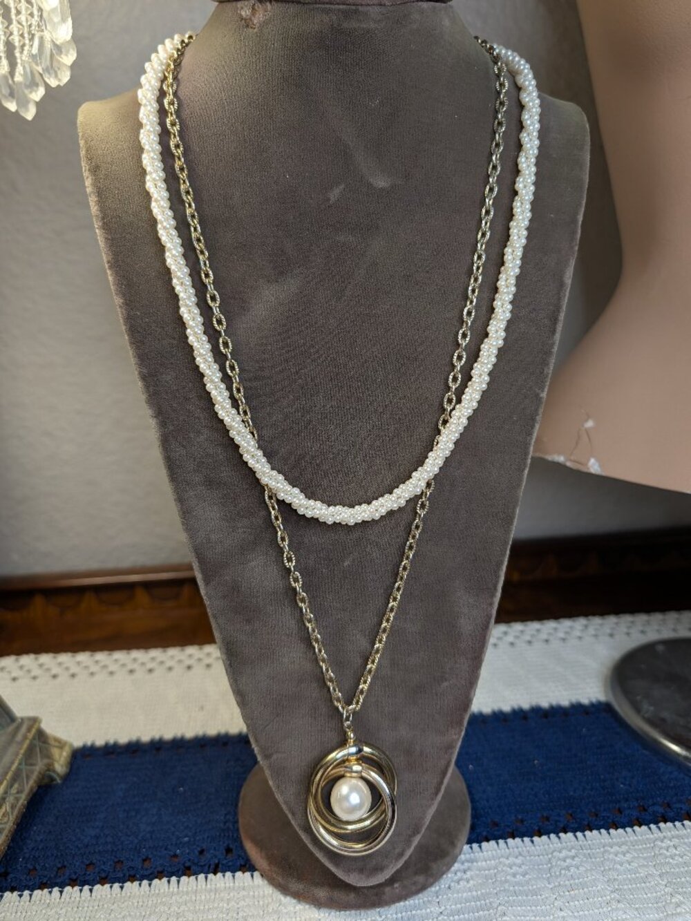 Vintage Gold Tone Faux Pearl Chain Necklace Bundle